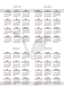 Calendar 2019,2020,2021,2022 - vector clip art