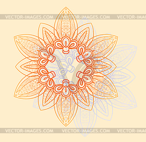 Bright floral circular pattern in orange and - vector clip art