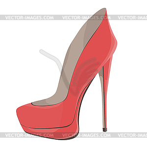 Coral Red High-Heeled Shoes - vector image