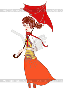 Девочка в осенние цвета в платке и зонтик в систему - клипарт в векторе / векторное изображение