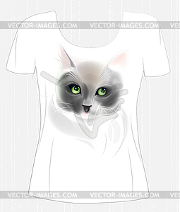 T-shirt design with cute cat. Design for women`s - vector image