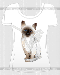 T-shirt design with thai kitten. Design for - vector image