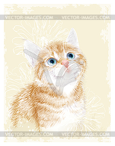 Little kitten red marble coloring with flowers. - vector clipart