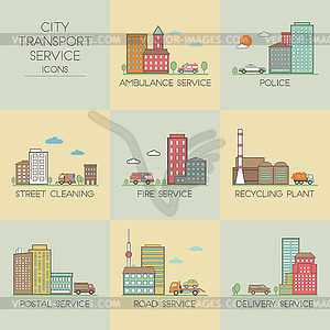 City transport service icons - vector image