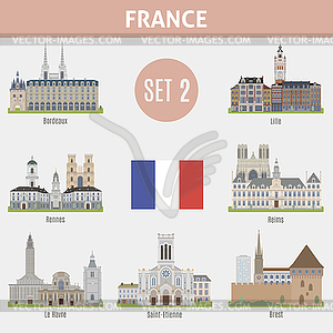 Famous Places cities in France - vector clip art