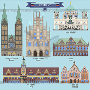 Известные места в Германии - клипарт в векторном формате