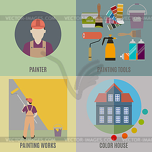 Painting work, painter tools - vector clipart