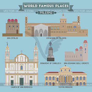 World Famous Place. Italy. Palermo. Geometric - vector clip art