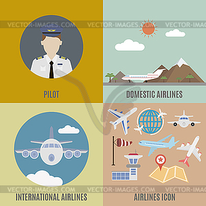 Airplane pilot. International and domestic airline - vector clipart