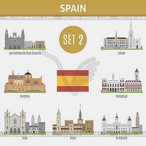 Famous Places Spain cities. Set  - vector image