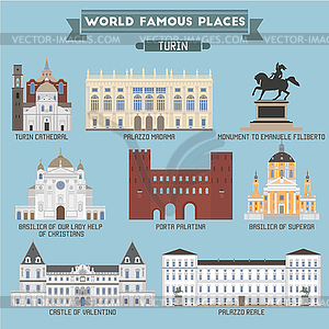 World Famous Place. Italy. Turin. Geometric icons o - vector clipart