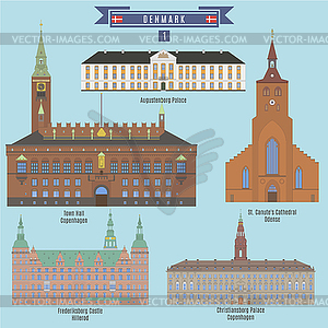 Famous Places in Denmark - vector clipart