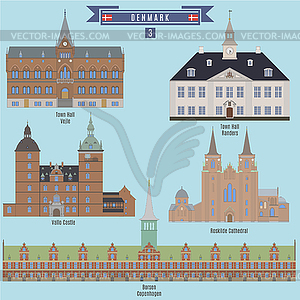 Famous Places in Denmark - vector image