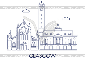 Glasgow. most famous buildings of city - vector image
