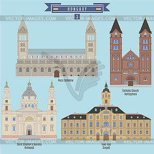 Famous Places in Hungary - vector EPS clipart