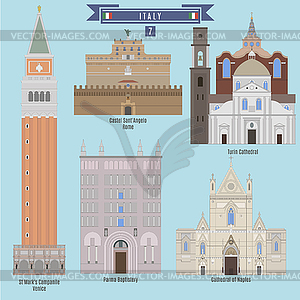 Известные места в Италии - клипарт в векторном виде