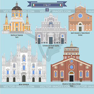 Famous Places in Italy - color vector clipart