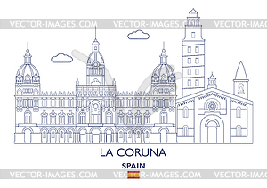 La Coruna City Skyline, Spain - vector clip art