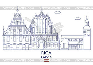 Riga City Skyline, Latvia - vector clip art