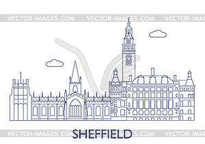 Шеффилд, самые известные здания города - векторный клипарт / векторное изображение