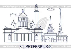 Санкт-Петербург, самые известные здания города - векторный эскиз