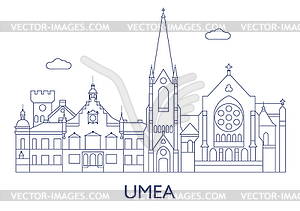 Umea, most famous buildings of city - vector clip art