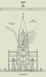 All Saints Church in Lund, Sweden. Landmark icon - vector clipart