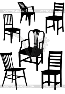 Большой набор силуэтов домашних стульев - клипарт в векторе / векторное изображение
