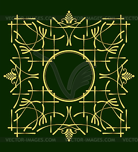 Gold ornament on deep green background. Can be - vector image
