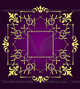 Gold ornament on deep purple green background. Can - vector image