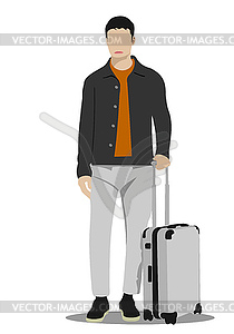 Young man with suitcase. Colored - vector clipart