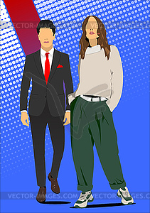 Young handsome man and woman. Businessman - vector clipart