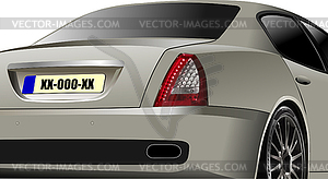 Rear view car sedan with the image of a state number - vector clipart