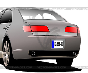 Автомобиль седан вид сзади с изображением государственного номера - цветной векторный клипарт