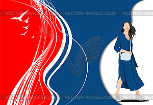Красный синий абстрактный фон с изображением молодой девушки - векторный клипарт / векторное изображение