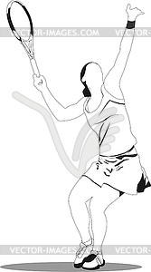 Tennis player. Black-white sketch for designers. - vector clipart