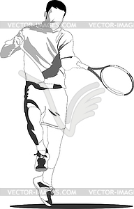 Tennis player. Black-white sketch for designers. - vector image