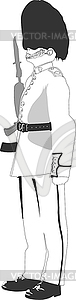 Black and white sketch of the London Royal Guard. - vector clip art