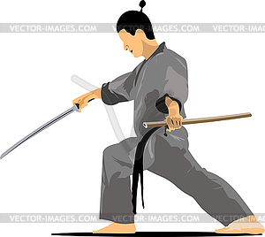 Samurai with the sword. Vector illustration - vector clipart