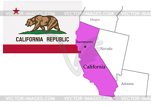 Государственный флаг Калифорнии США и карта, вектор - клипарт в формате EPS