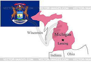 State Michigan of Usa flag and map, vector - vector EPS clipart