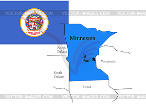 State North Minnesota of Usa flag and map, vector - vector image