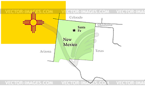 State New Mexico of Usa flag and map, vector - vector clipart