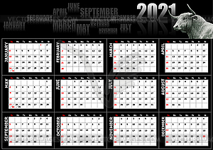 2021 calendar. Can be used as organizer - vector image