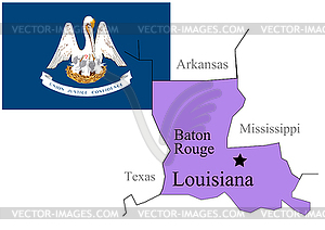 State Louisiana of Usa flag and map, vector - vector clipart