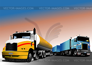 Two  trucks on the road. Vector illustration - vector image