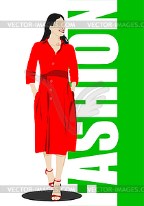 Silhouette of fashion woman in red. Vector - vector image