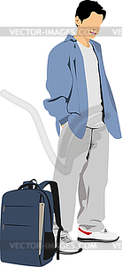 Back to school. Boy with school bag. Vector 3d - vector clipart