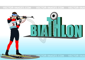 Biathlon runner on shooting field. 3d Vector - vector clipart