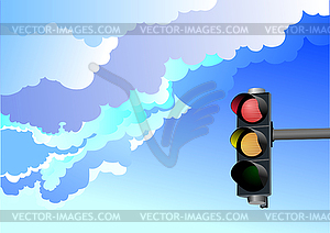 Traffic lights on sky background. Red signal. Yello - vector EPS clipart